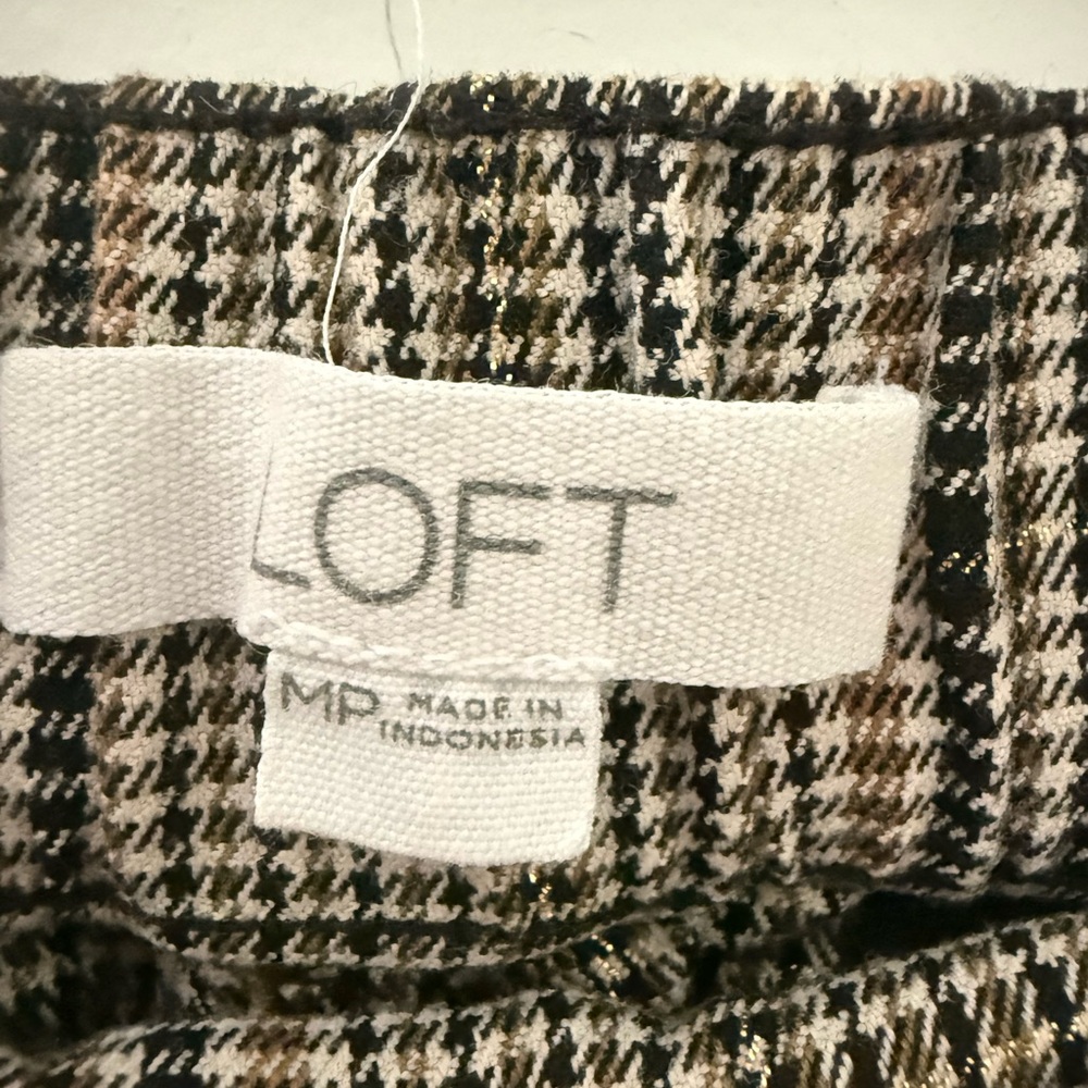 LOFT Taupe Plaid High-Rise Straight Trousers - Picture 4 of 7